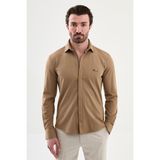 MCR Düz Slim Fit Fermuarlı Uzun Kollu Erkek Gömlek - Kamel - 2XL