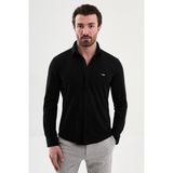 MCR Düz Slim Fit Fermuarlı Uzun Kollu Erkek Gömlek - Siyah - 2XL