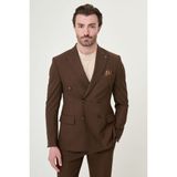 MCR Düz Slim Fit Geniş Yaka Kruvaze Erkek Takım Elbise - Açık Kahverengi - 6 Drop - 50