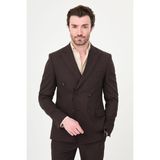 MCR Düz Slim Fit Geniş Yaka Kruvaze Erkek Takım Elbise - Kahverengi - 6 Drop - 54