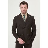 MCR Düz Slim Fit Geniş Yaka Kruvaze Erkek Takım Elbise - Kahverengi - 6 Drop - 58