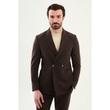 MCR Düz Slim Fit Geniş Yaka Kruvaze Pantolon Beli Lastikli Erkek Takım Elbise - Kahverengi - 6 Drop - 54