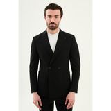 MCR Düz Slim Fit Geniş Yaka Kruvaze Pantolon Beli Lastikli Erkek Takım Elbise - Siyah - 6 Drop - 50