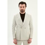 MCR Düz Slim Fit Geniş Yaka Kruvaze Pantolon Beli Lastikli Erkek Takım Elbise - Taş - 6 Drop - 48