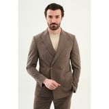 MCR Düz Slim Fit Geniş Yaka Kruvaze Pantolon Beli Lastikli Erkek Takım Elbise - Vizon - 6 Drop - 46