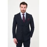 MCR Düz Slim Fit Geniş Yaka Kruvaze Pantolonu Kemer Tokalı Erkek Takım Elbise - Lacivert - 6 Drop - 52