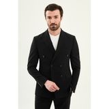MCR Düz Slim Fit Geniş Yaka Kruvaze Pantolonu Kemer Tokalı Erkek Takım Elbise - Siyah - 6 Drop - 46