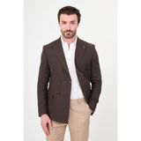 MCR Düz Slim Fit Geniş Yaka Kruvaze Torba Cep %100 Keten Erkek Ceket - 48 - Koyu Kahverengi