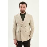 MCR Düz Slim Fit Geniş Yaka Kruvaze Torba Cep %100 Keten Erkek Ceket - 50 - Bej