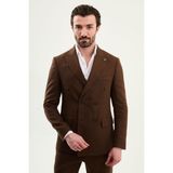 MCR Düz Slim Fit Geniş Yaka Kruvaze Torba Cep %100 Keten Erkek Ceket - 50 - Sütlü Kahve