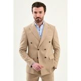 MCR Düz Slim Fit Geniş Yaka Kruvaze Torba Cep %100 Keten Erkek Ceket - 56 - Vizon