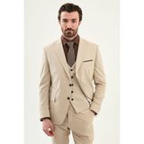 MCR Düz Slim Fit Geniş Yaka Mendil Detaylı Erkek Takım Elbise - Bej - 6 Drop - 56