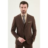 MCR Düz Slim Fit Geniş Yaka Mendil Detaylı Erkek Takım Elbise - Kahverengi - 6 Drop - 46