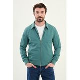 MCR Düz Slim Fit Gömlek Yaka Çift Fermuar Erkek Mont - Açık Yeşil - 52