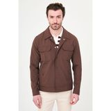 MCR Düz Slim Fit Gömlek Yaka Çıtçıtlı Erkek Mont - Kahverengi - 58