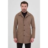 MCR Düz Slim Fit Gömlek Yaka Düğmeli Erkek Trençkot - Kahverengi - 52