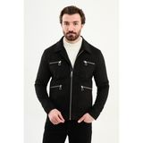 MCR Düz Slim Fit Gömlek Yaka Fermuar Detaylı Erkek Mont - 50 - Siyah