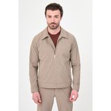 MCR Düz Slim Fit Gömlek Yaka Fermuarlı Erkek Mont Pantolon - Vizon - 56