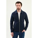 MCR Düz Slim Fit Gömlek Yaka Fermuarlı Punto Dikişli Erkek Mont - Açık Lacivert - 54