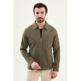 MCR Düz Slim Fit Gömlek Yaka Fermuarlı Punto Dikişli Erkek Mont - Haki - 58