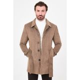 MCR Düz Slim Fit Gömlek Yaka Kuşaklı Kaşe Erkek Kaban - 56 - Kahverengi