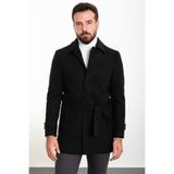 Mcr Düz Slim Fit Gömlek Yaka Kuşaklı Kaşe Erkek Kaban Siyah - 21288.23K