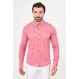 MCR Düz Slim Fit Hakim Yaka Basic Keten Erkek Gömlek - 2XL - Kiremit
