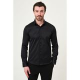 MCR Düz Slim Fit Klasik Gizli Düğme Erkek Gömlek - Siyah