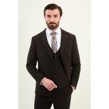 MCR Düz Slim Fit Mono Yaka 4 Drop Klasik Erkek Takım Elbise - Kahverengi - 6 Drop - 50