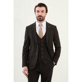 MCR Düz Slim Fit Mono Yaka Erkek Takım Elbise - 54 - Kahverengi - 6 Drop