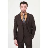 MCR Düz Slim Fit Mono Yaka Erkek Takım Elbise - Kahverengi - 6 Drop - 52
