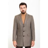 MCR Düz Slim Fit Mono Yaka Kaşe Erkek Kaban - 48 - Kahverengi - Gri