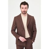 MCR Düz Slim Fit Mono Yaka Metal Düğmeli Erkek Takım Elbise - Kahverengi - 6 Drop - 50