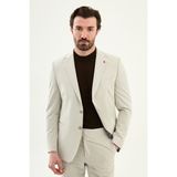 MCR Düz Slim Fit Mono Yaka Pantolonu Kemer Tokalı Erkek Takım Elbise - Taş - 6 Drop - 52