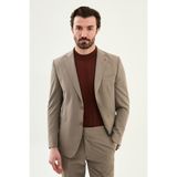 MCR Düz Slim Fit Mono Yaka Pantolonu Kemer Tokalı Erkek Takım Elbise - Vizon - 6 Drop - 52