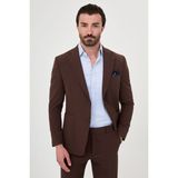 MCR Düz Slim Fit Mono Yaka Punto Dikişli Torba Cepli Erkek Takım Elbise - Kahverengi - 6 Drop - 52