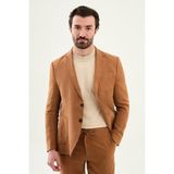 MCR Düz Slim Fit Mono Yaka Torba Cep %100 Keten Erkek Ceket - 48 - Kamel