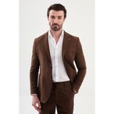 MCR Düz Slim Fit Mono Yaka Torba Cep %100 Keten Erkek Ceket - 50 - Sütlü Kahve