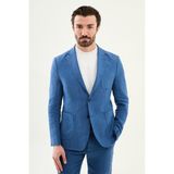 MCR Düz Slim Fit Mono Yaka Torba Cep %100 Keten Erkek Ceket - 52 - İndigo