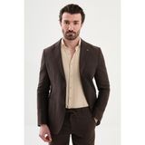 MCR Düz Slim Fit Mono Yaka Torba Cep %100 Keten Erkek Ceket - 52 - Kahverengi