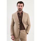 MCR Düz Slim Fit Mono Yaka Torba Cep %100 Keten Erkek Ceket - 52 - Vizon