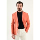 MCR Düz Slim Fit Mono Yaka Torba Cep %100 Keten Erkek Ceket - 56 - Kiremit