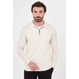MCR Düz Slim Fit Polo Yaka Fermuarlı Şönil Erkek Triko Kazak - Ekru