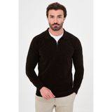 MCR Düz Slim Fit Polo Yaka Fermuarlı Şönil Erkek Triko Kazak - Kahverengi - XL