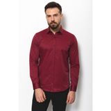 MCR Düz Slim Fit Saten Klasik Erkek Gömlek - Bordo