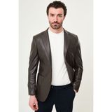 MCR Düz Slim Fit Torba Cep Deri Erkek Ceket - 48 - Kahverengi