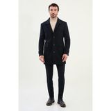 MCR Düz Slim Fit Torba Cep Geniş Yaka Yün Erkek Kaban - Lacivert - 54