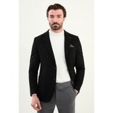 MCR Düz Slim Fit Torba Cepli Mendil Detaylı Yün Erkek Ceket - 54 - Siyah