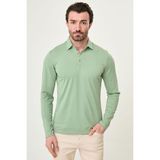 MCR Düz Slim Fit Uzun Kollu Polo Yaka Erkek T-Shirt - Açık Yeşil - 2XL
