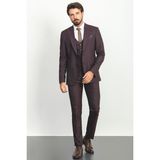 MCR Ekoseli Bordo Renk Slim Fit Mono Yaka Erkek Takım Elbise - 56 - 6 Drop